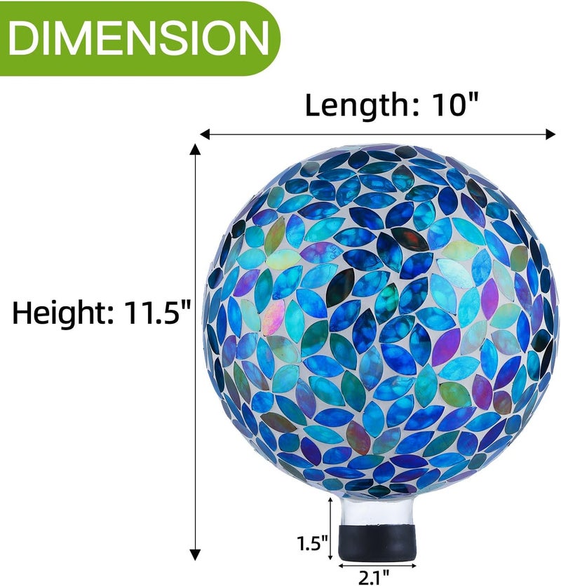 VOREEN Mosaic Glass Gazing Ball, 10" Handmade Reflective Garden Globe, Outdoor Patio Lawn Yard Decor Sphere, Blue & Amber Colorful Design - Image 5